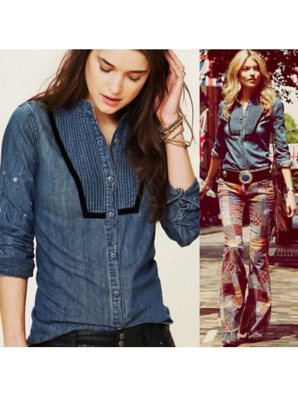 Free People Denim Tuxedo Shirt